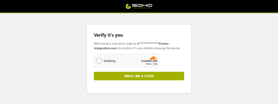 The verify screen, showing a masked email address and an Email me a code button