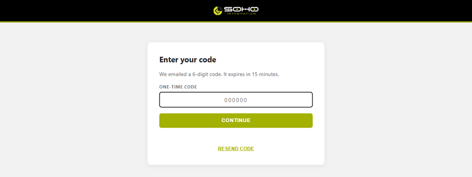 The one-time code entry screen